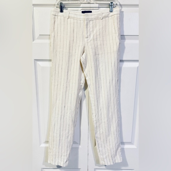 Banana Republic REEGAN Tailored Linen Lined White Stripe Pants - Picture 1 of 8